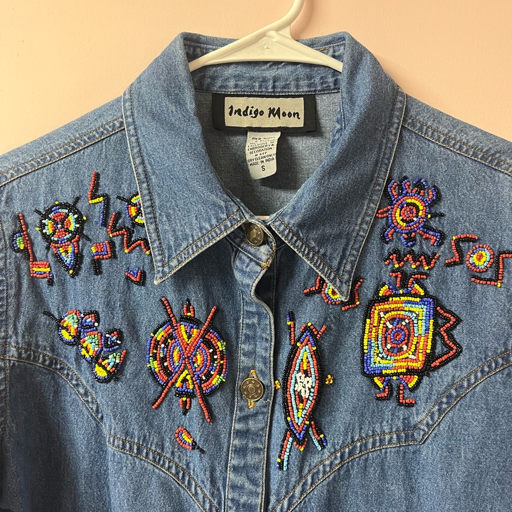 Ladies Embroidered Denim Shirt - Blue - Picture 4 of 8